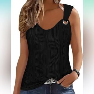 NEW Womens V Neck Sleeveless Casual Loose Blouse Black Large new with tags